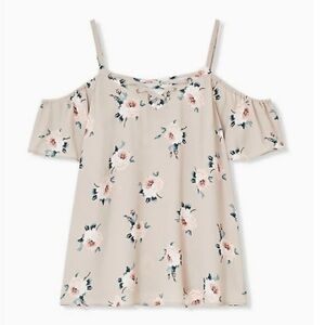Torrid Blouse size 3 Georgette Lace-Up Cold Shoulder Lovers‎ Rose Floral